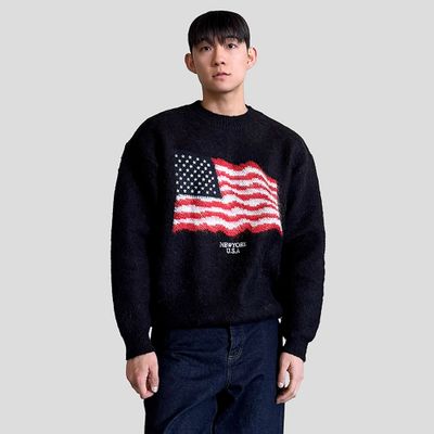 ■レディオヘッド！ Visvim フラッグクッション星条旗ver. 星条旗モヘアブラシ オーバーフィットニット | amood(アムード) - 一番