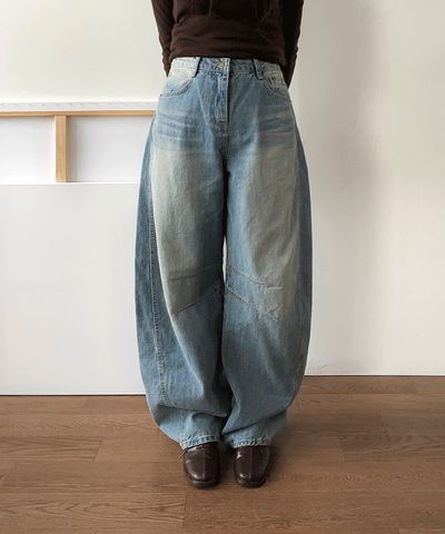 🚀／冬の新商品] ベロ ビンテージ スリット ワイド カーブド デニム