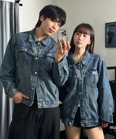 カップルルック／単独進行] 春秋カップルツーポケットオーバーフィット 