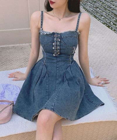 デニムビスチェワンピース ブルー 38 ラブティックボンボン La boutique BonBon（ラブティックボンボン）の「【復刻アイテム