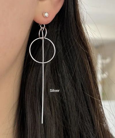 シルバー925／純銀］ダブルリング ねじれチェーン ドロップピアス