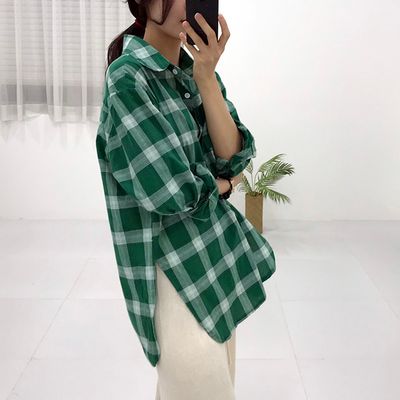 ルーズフィットツートン サイドスリット チェックシャツ | amood 