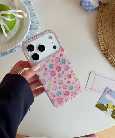 ⭐ピンク きらきら フラワー iPhoneケース 15-17 | amood(アムード