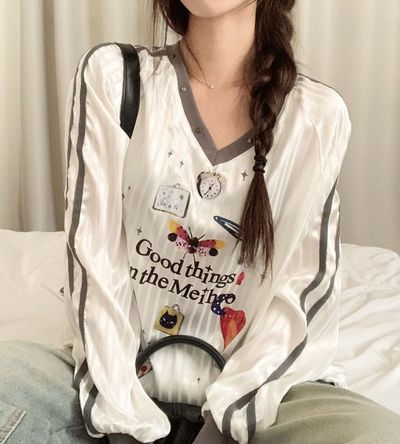 ラウンドネックシンプルプリンティングペインティングレタリングマンツーマンＴシャツプリンティングレタリングＴシャツ main image 0