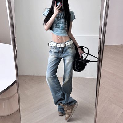 Y2K?スタッズ ミドル ルーズ ブーツカット デニムパンツ S-L | amood 